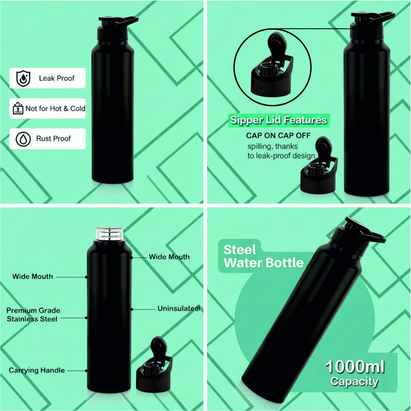 Leak-Proof 1L Stainless Steel Water Bottle with Sipper Lid thumbnail