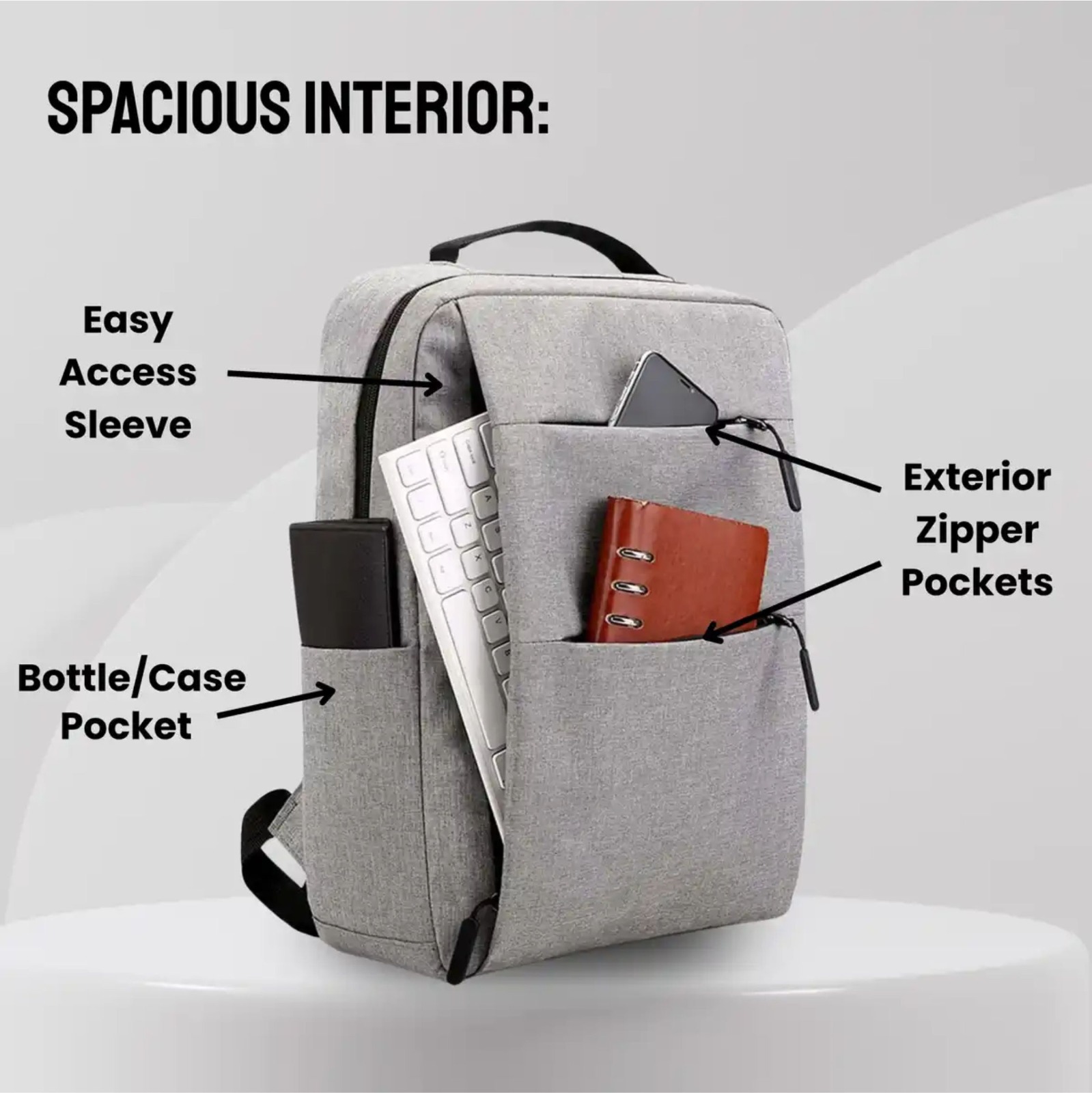 Grey Fabric Laptop Backpack thumbnail