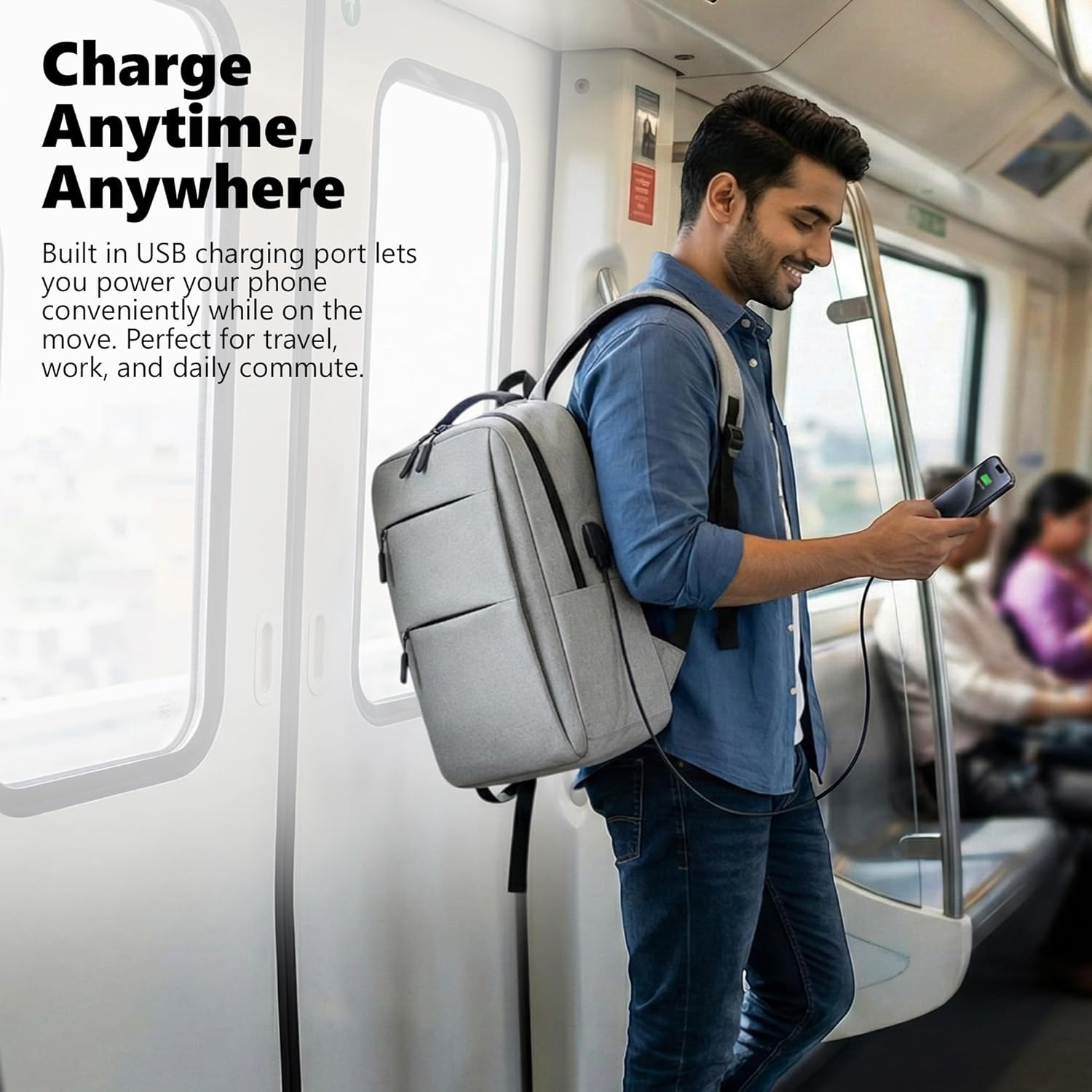 Grey Fabric Laptop Backpack thumbnail