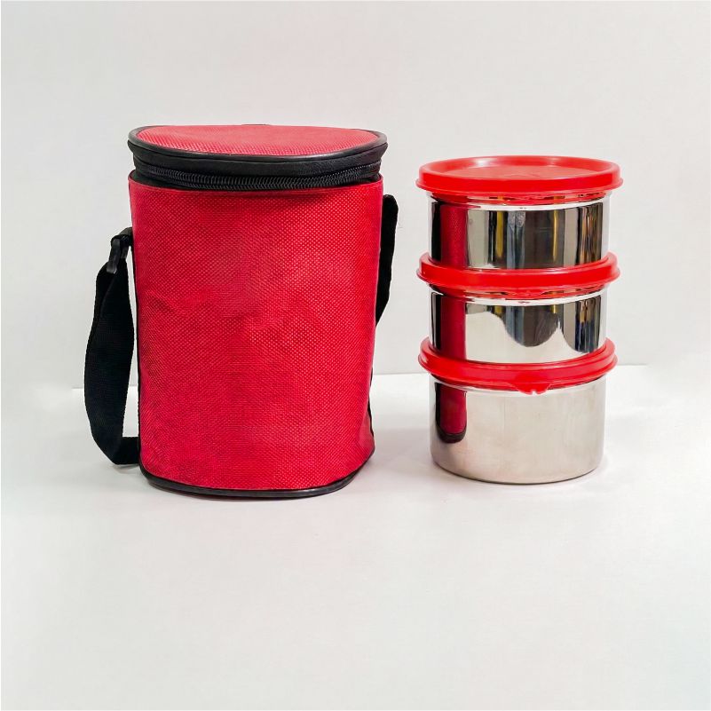 Insulated Red Lunch Bag with 3 Steel Containers thumbnail