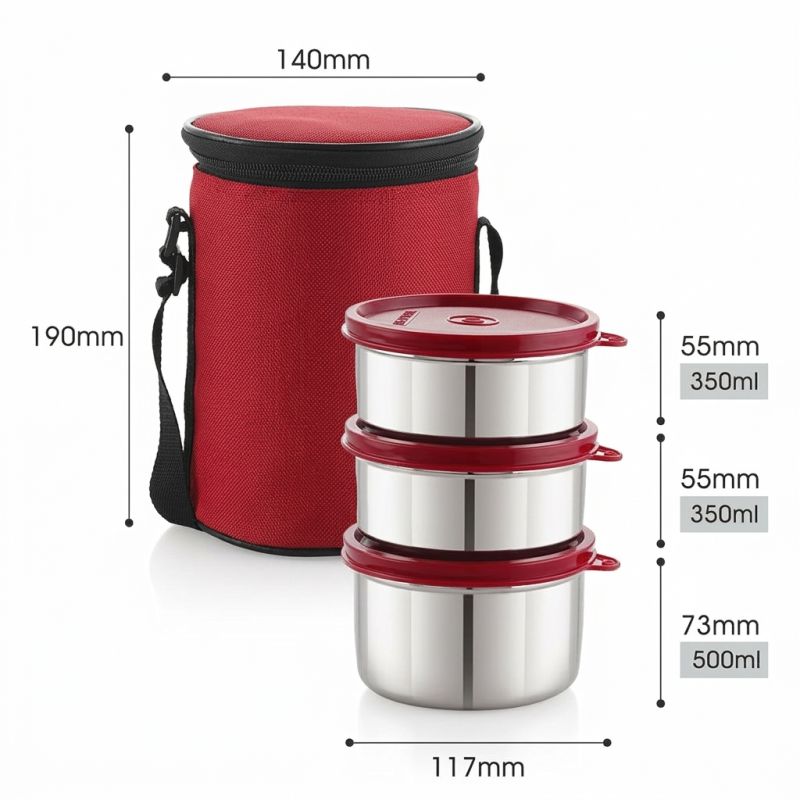 Insulated Red Lunch Bag with 3 Steel Containers thumbnail