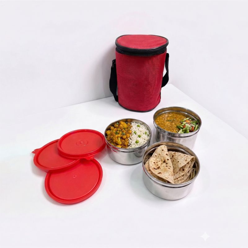 Insulated Red Lunch Bag with 3 Steel Containers thumbnail
