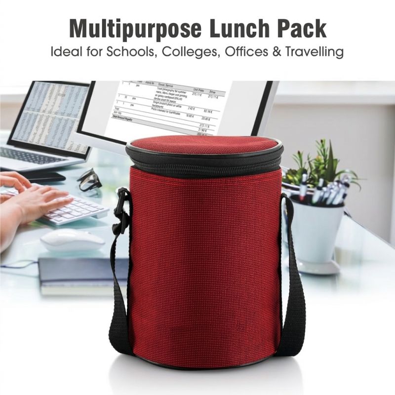 Insulated Red Lunch Bag with 3 Steel Containers thumbnail