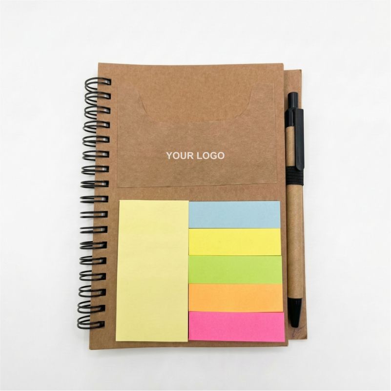 Spiral Notebook with Sticky Notes and Pen