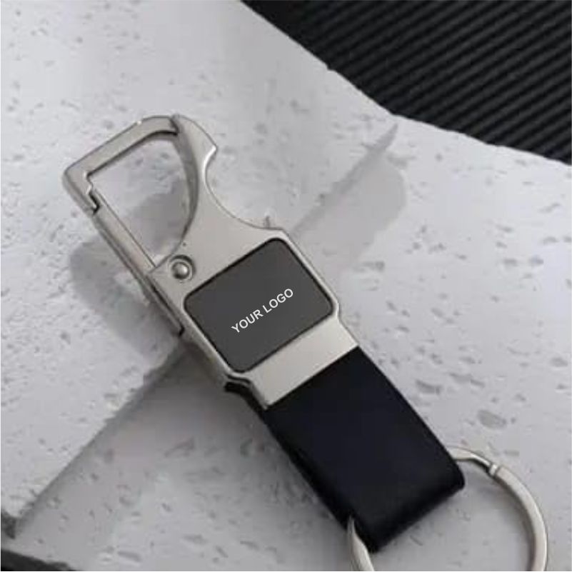 Metal Keychain with Leather Strap