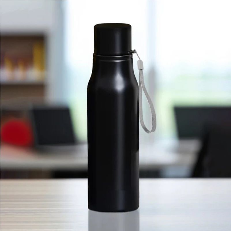 Matte Black Single Wall Water Bottle with Strap thumbnail