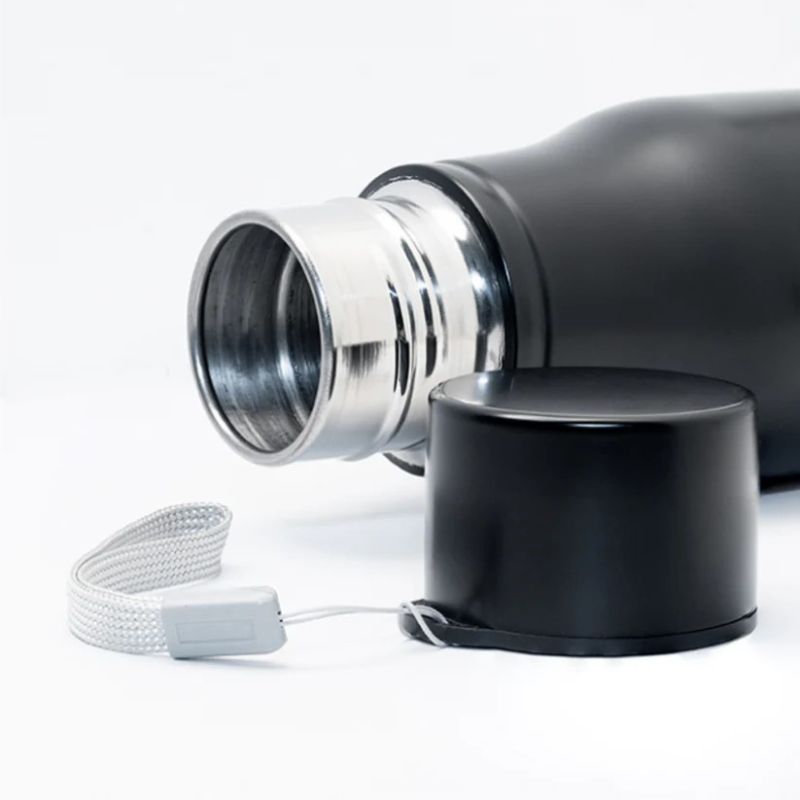 Matte Black Single Wall Water Bottle with Strap thumbnail