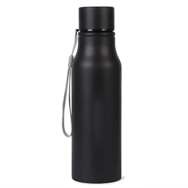 Matte Black Single Wall Water Bottle with Strap thumbnail