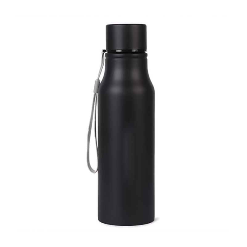 Matte Black Single Wall Water Bottle with Strap thumbnail