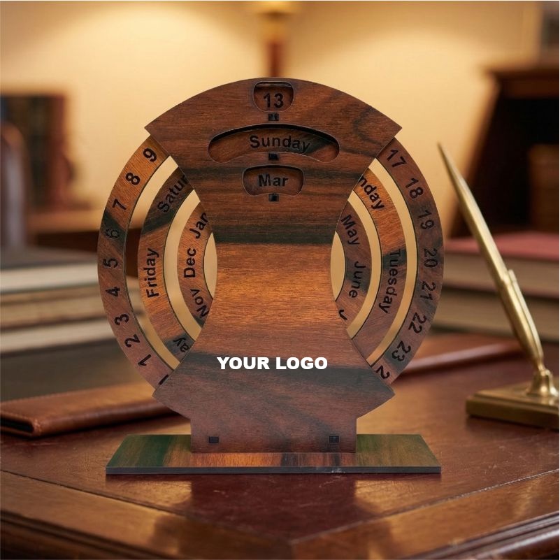 Premium Wooden Circular Desk Calendar