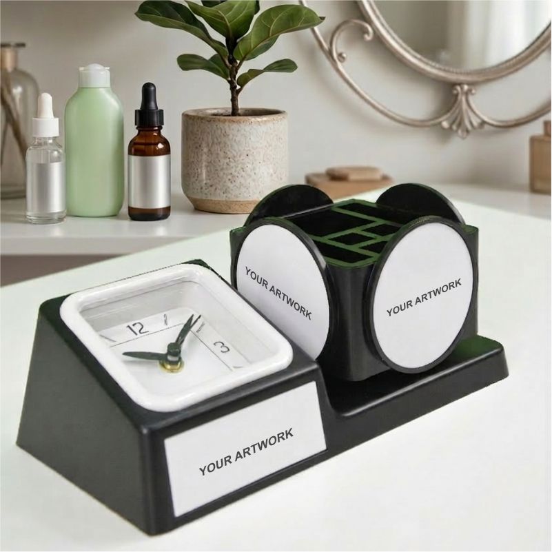3-in-1 Desk Organizer with Analog Clock
