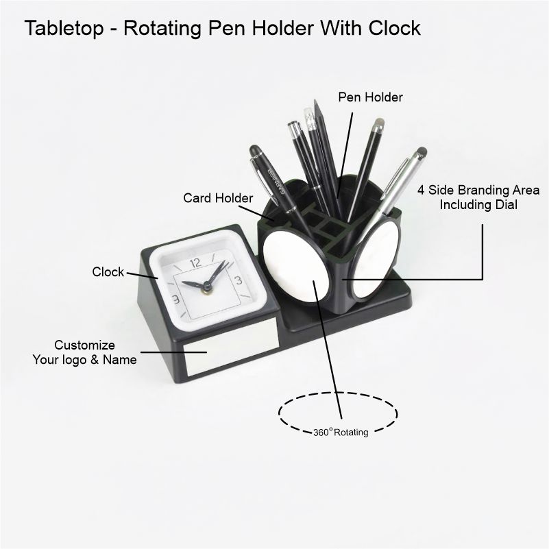 3-in-1 Desk Organizer with Analog Clock thumbnail