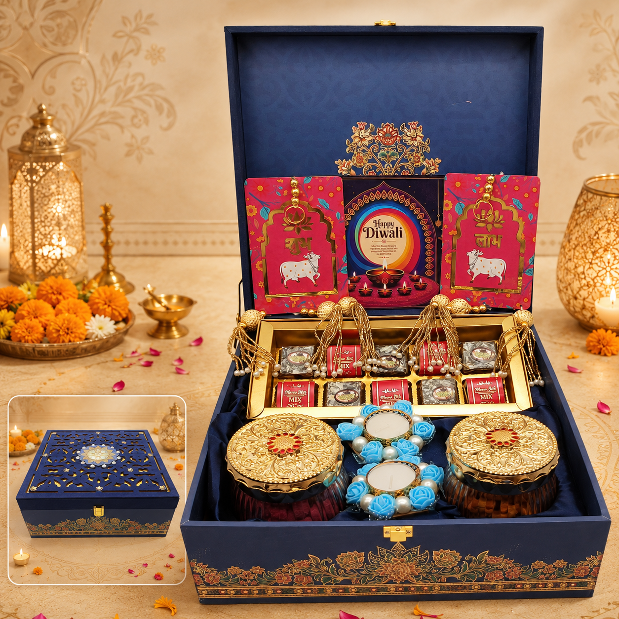 Premium Blue Velvet Diwali Gift